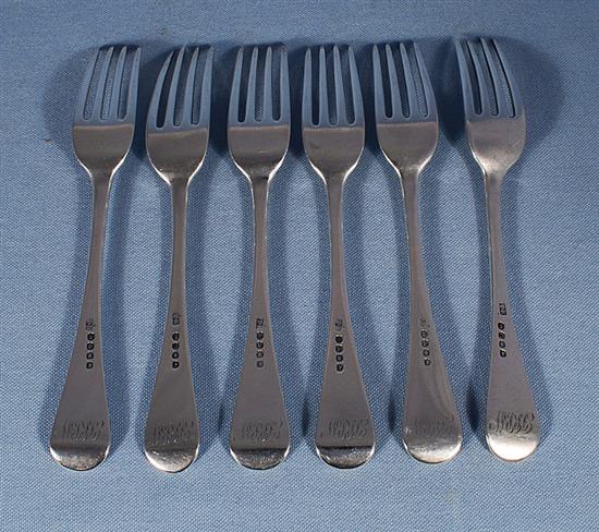 A set of six George III silver table forks, Length 8”/203mm Combined weight 16oz/450grms